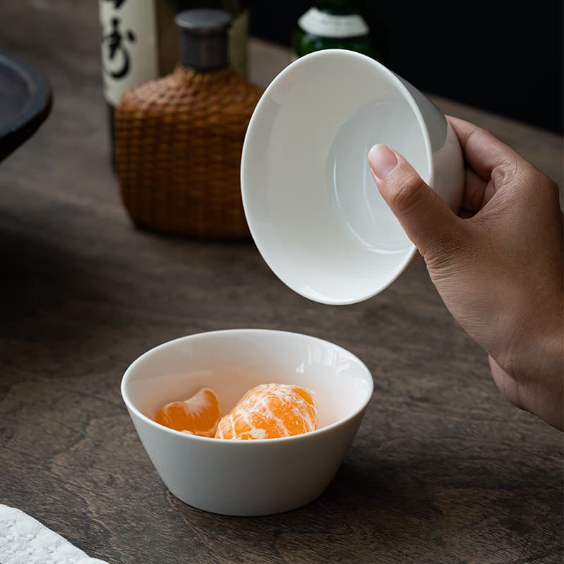 [Off-White] Dehua White Porcelain Trapezoidal Small Bowl 4.5-Inch Ceramic Fruit Rice Bowl Coffee Yogurt Bowl 230ml