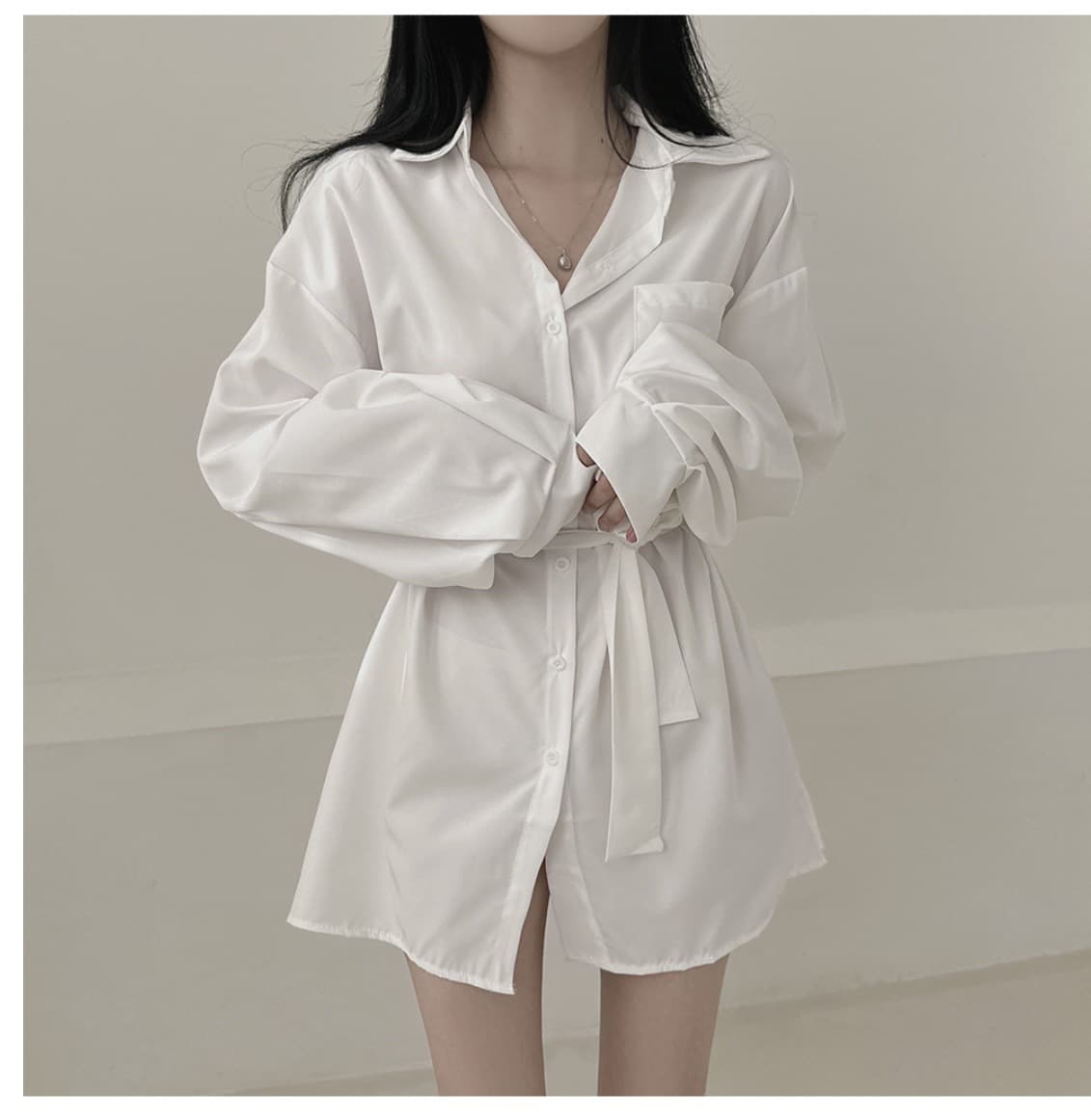 Dongdaemun Blouse High-End Chic Summer Loose-Fit Tie-Front Sun-Protection Shirt Dress, Relaxed and Youthful