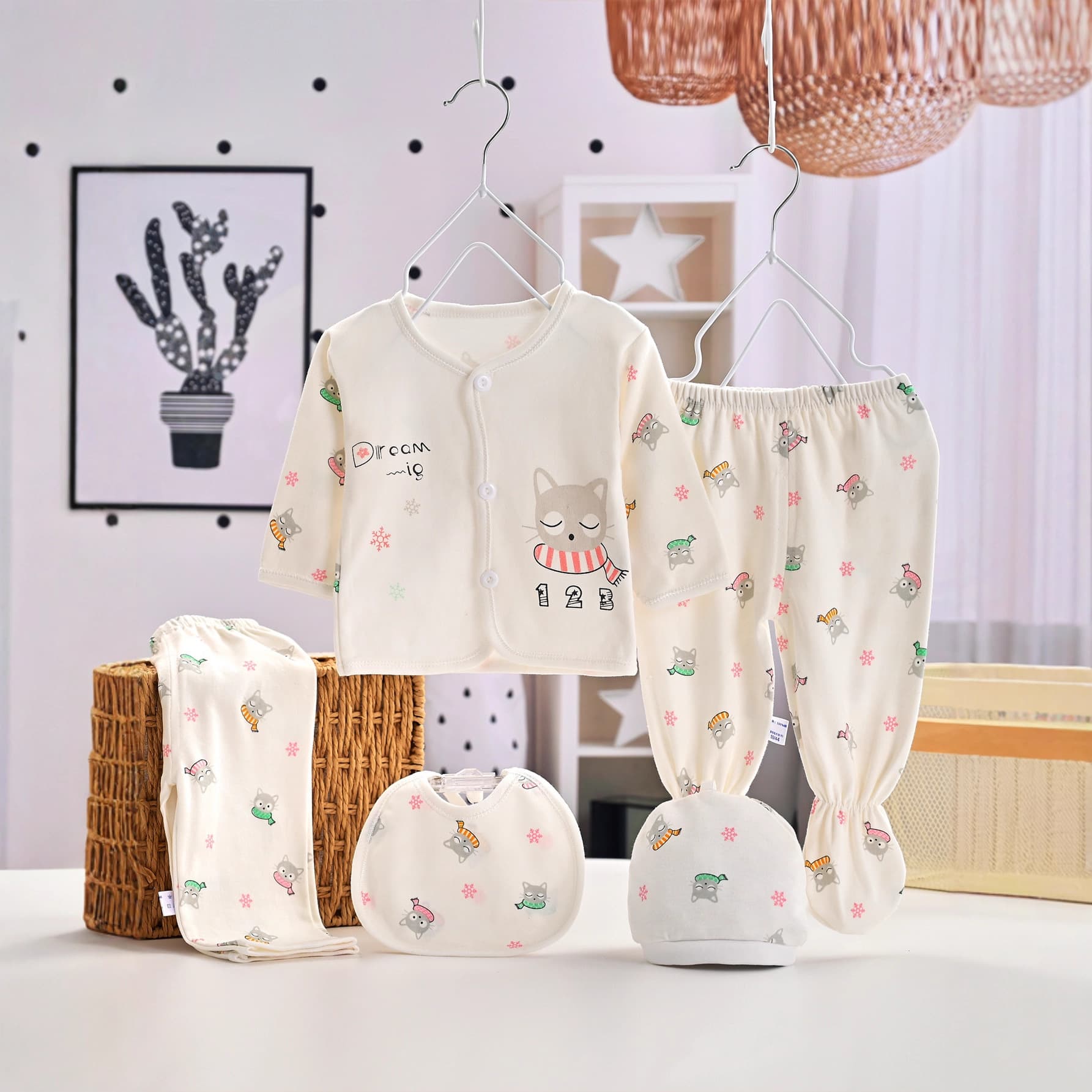 Export to Europe and America Original Baby Clothing Infant Set Five-Piece Newborn 0-3 Months Just Born Baby