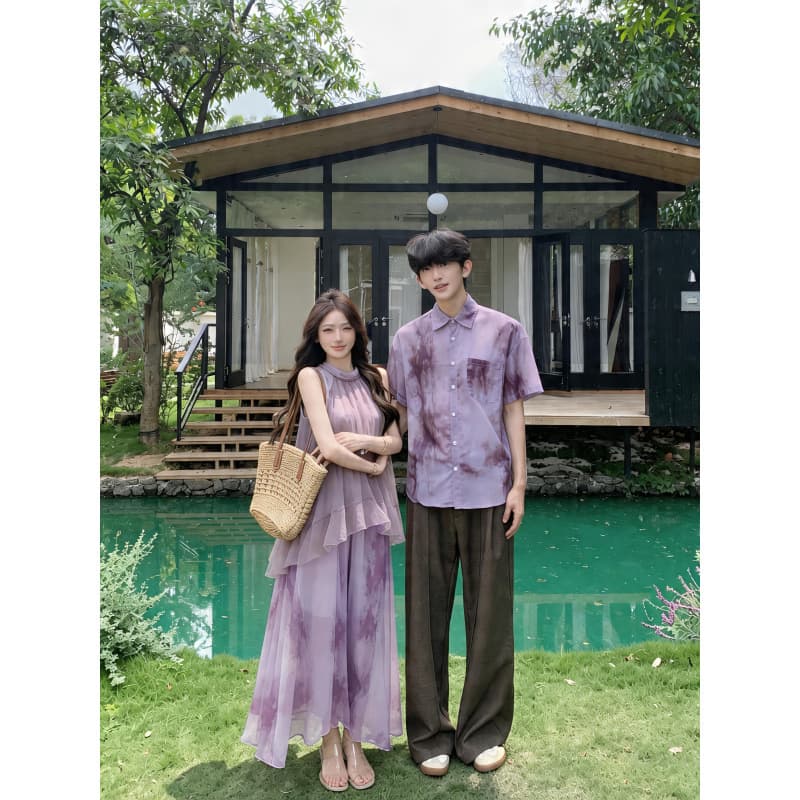 2026 Summer Couple Outfit New Chinese-style Dress National Style Travel Vacation Men's T-Shirt Shirt Short Sleeve Trendy