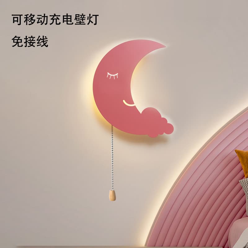Foreign Trade Cross-border Portable Rechargeable Children's Wall Lamp, No Wiring Moon Cloud Bedside Light, Cartoon Creative Decorative Lamp