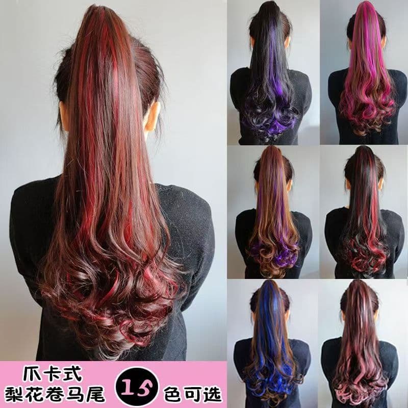 Women's Hair Extensions Big Curl Wig with Hair Clip Natural Looking Long Hair Tinted Pink Fashionable And Beautiful Hair Extensions