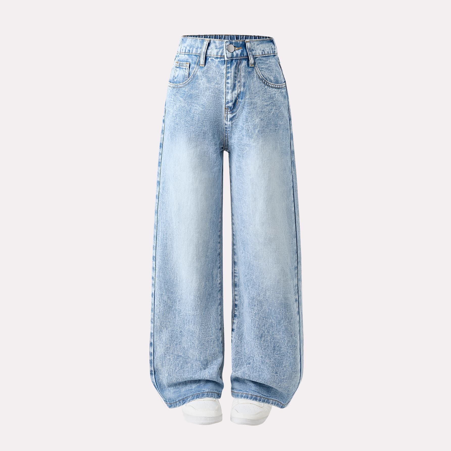 EU US Amazon AliExpress High-End Back Pocket Print Snowflake Washed Big Kid Denim Wide Leg Pants In Stock