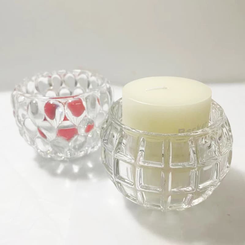 Round Glass Candle Holder Home Candle Stand Wedding Transparent Glass Jar Small Decorative Creative Candle Holder
