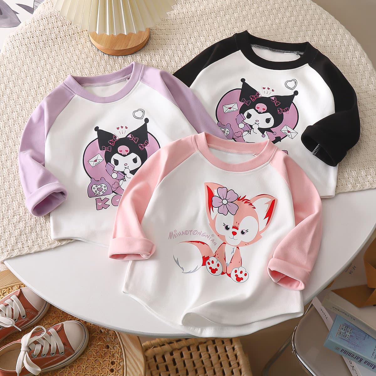 Children's Hoodie Cartoon Pattern Double-Sided Velvet Base Layer 2024 New Girls' Warm Top Spring/Autumn Long Sleeve
