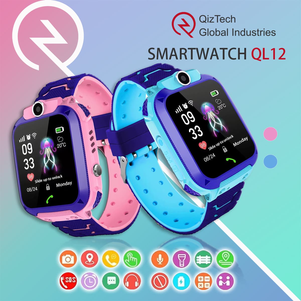 Q12 Kids Smart Waterproof 1.44" Touch Screen Digital Watch Gift Factory Direct Sale