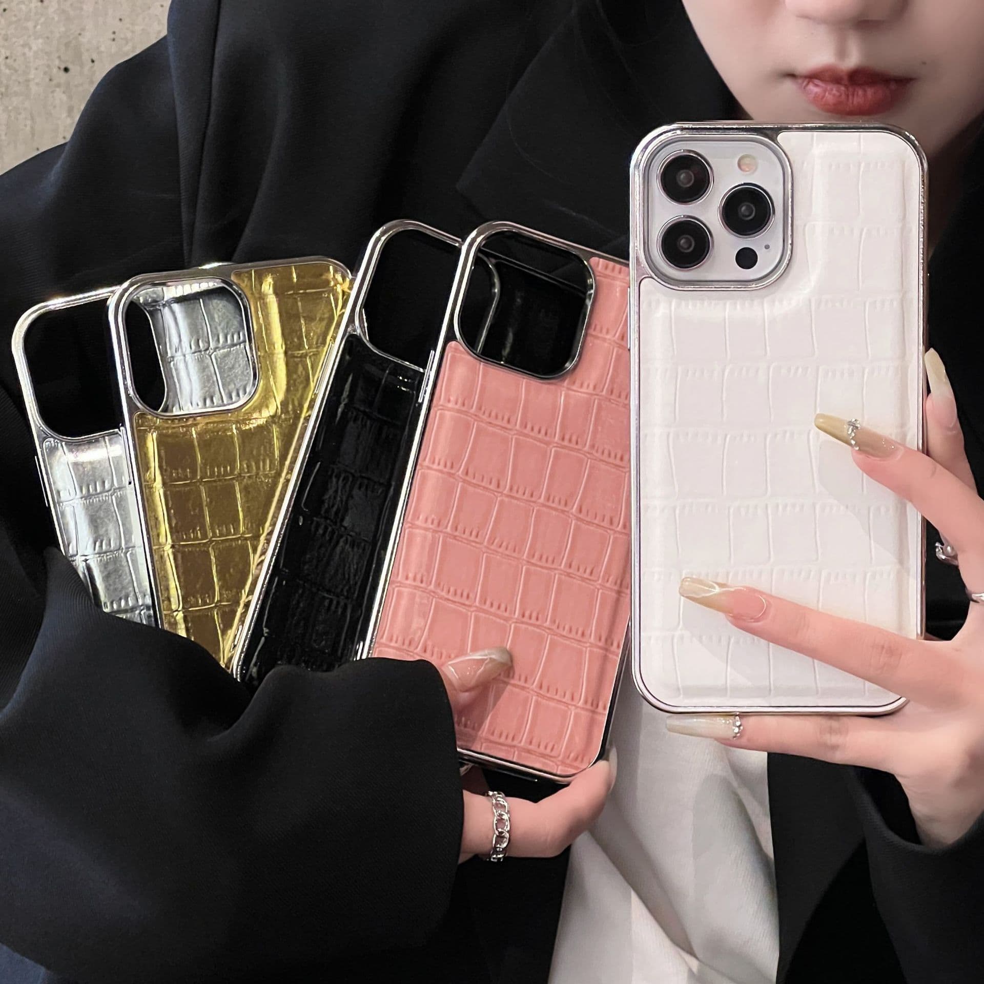 New Electroplated Alligator Pattern Phone Case Compatible iPhone 14 Protective Cover For iPhone 12/13/15
