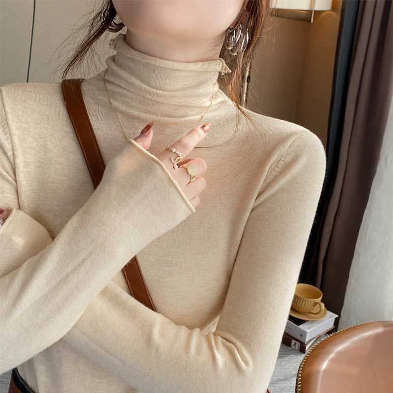 Women's High Neck Base Layer Knit Top New Fall Winter Inner Wear Fashionable Sweater with Stacked Collar