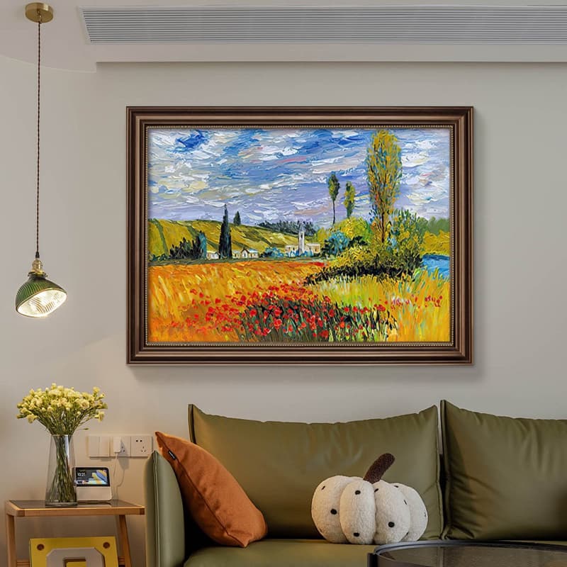 Dafen Pure Hand Painting Living Room Light Luxury High Sense Monet Decorative Painting Sunrise Impression Retro Oil Painting Garden American Style