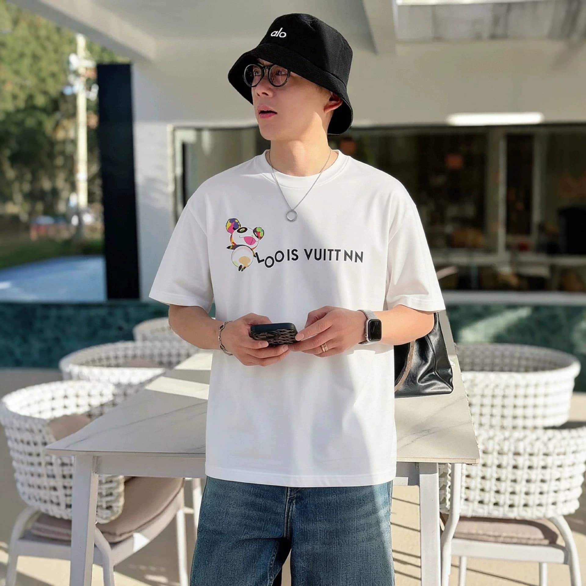 Lvjia short-sleeved men's T-shirt mouse letter print half-sleeved men's loose T-shirt round neck trendy brand Ljia pure cotton T-shirt