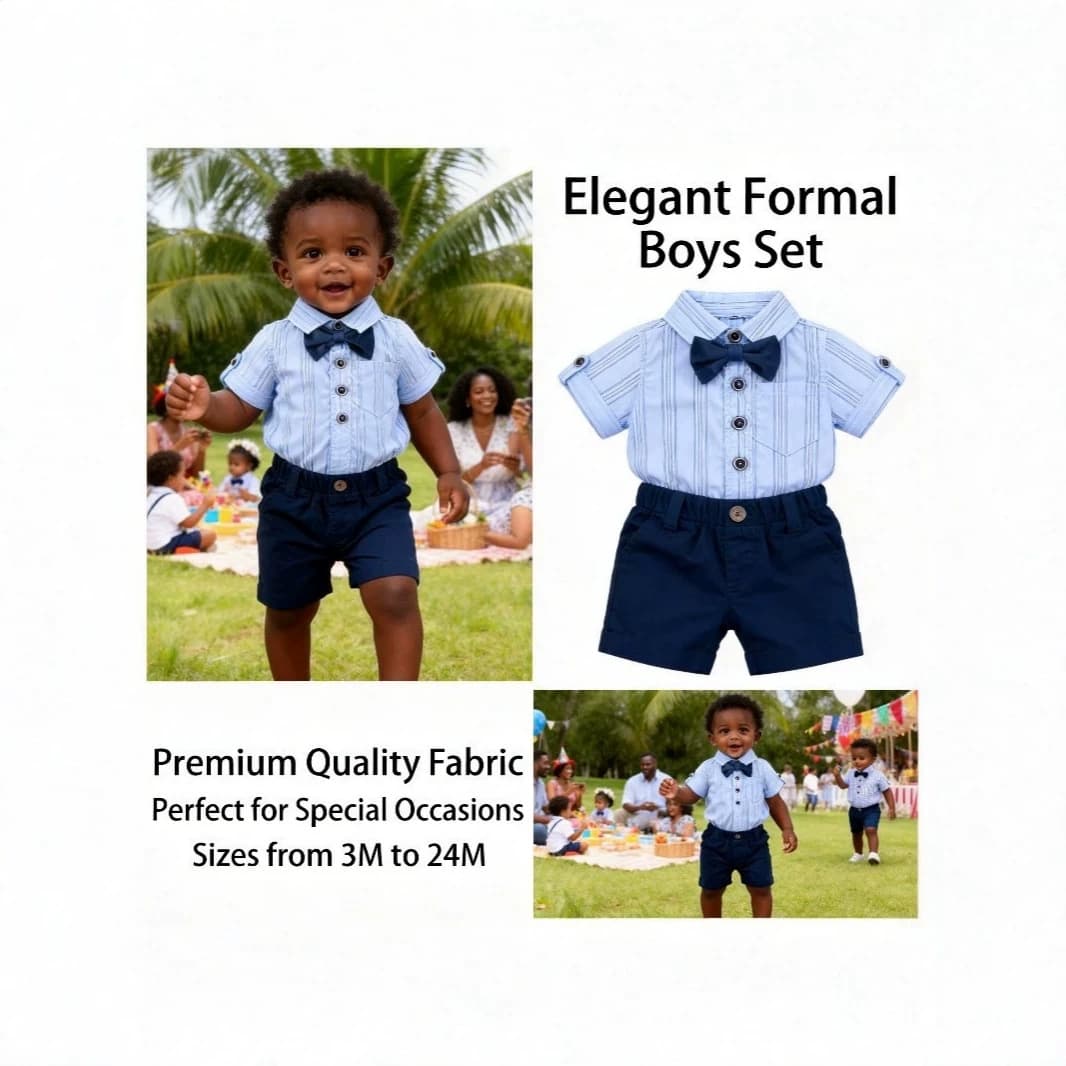 Boy's Gentleman Dress Cross-Border Boy's Formal Suit 3pcs Short Sleeve Shirt Bow Wedding Flower Girl
