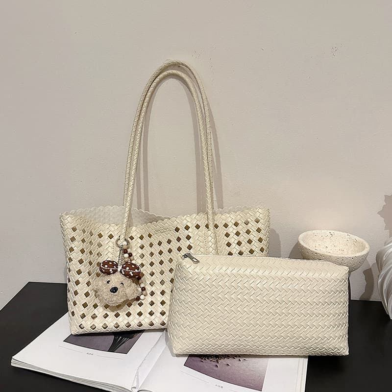 Cross-Border Niche Simple Tote Bag for Women Large Capacity Hollow Woven Basket Bag Beach Vacation Mother-Child Bag Women's Bag