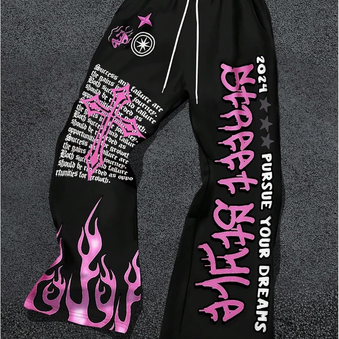 WDIRARA Y2K Cross-Border Men's Autumn/Winter Pattern Letter Loose Print Streetwear Pants