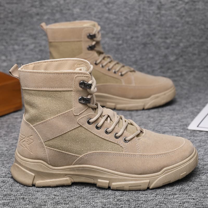 Men's Martin Boots Autumn Winter New Canvas Versatile Mid-Top Retro Workwear High-Top Breathable Safety Shoes Construction Work Shoes
