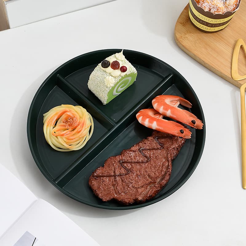 Three-Compartment Wheat Straw Divided Plate, Quantitative Diet Meal Plate, Creative Home Dining Fruit Plate, Eco-Friendly