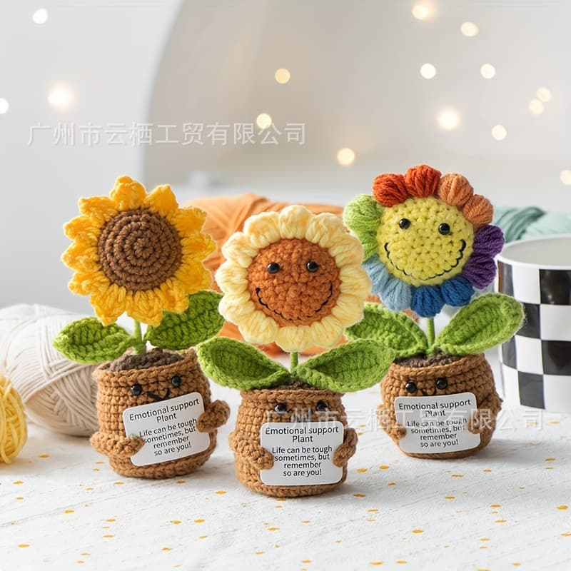 Cross-border new wool homemade crocheted plant potted plants creative knitted potted plants mini cute positive encouragement potted plants