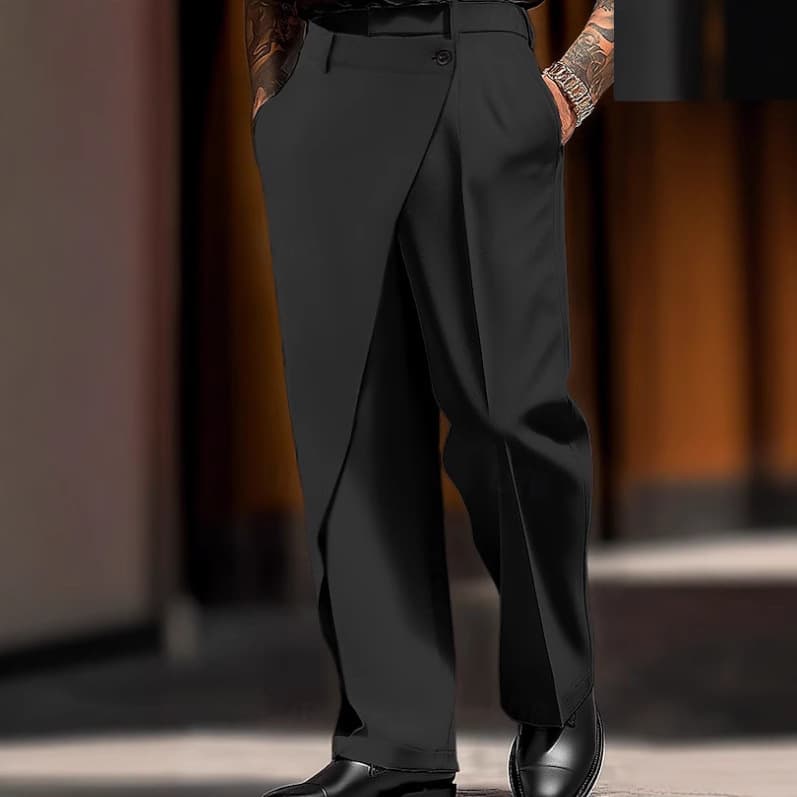 Korean Style Ins Minimalist Commuter Trousers, Irregular Patchwork Design, Straight Wide-Leg Loose Streetwear Pants