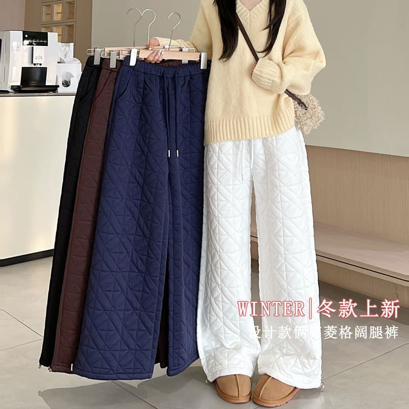2025 New Quilted Padded Warm Wide-Leg Pants Diamond Stitch Winter Thick Fashion Loose Slimming Cotton Pants for Women