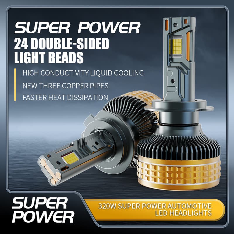 Cross-border Hot Selling 3-Copper Tube 320W High Power Car LED Headlight H1 H4 Super Bright H7 Modified LED Car Headlight