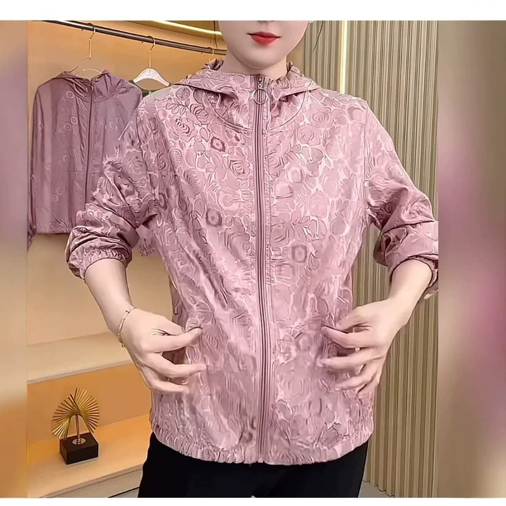 Fashionable Jacquard Zip-Up Cardigan Lightweight Sun Protection Top for Women 2026 Summer New Arrival Middle-Aged and Elderly Moms Outdoor Shade