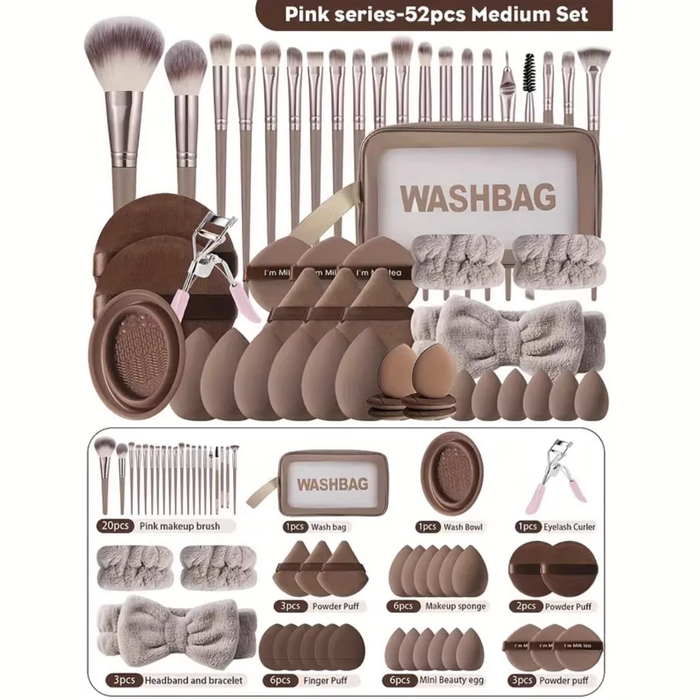 Cross-border 52pcs Makeup Tools Set with 20 Makeup Brushes, Powder Puffs, and Beauty Blender Sponge - Temu Shein Dropshipping