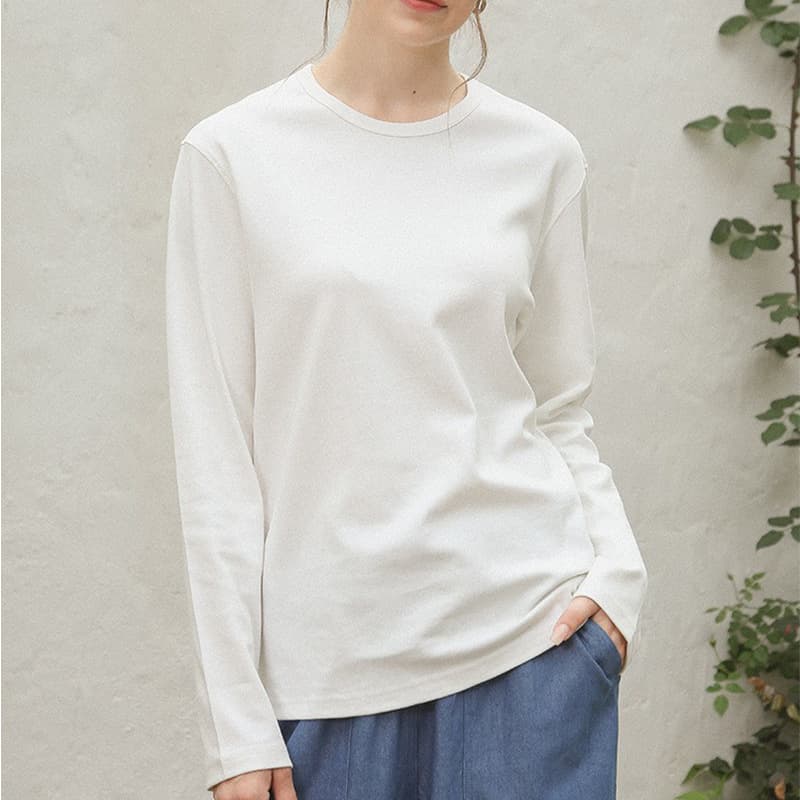 Casual Long Sleeve round Neck T-Shirt Women's Basic Style Inner Wear Base Shirt Cotton Spandex Blend Comfortable Commute Style