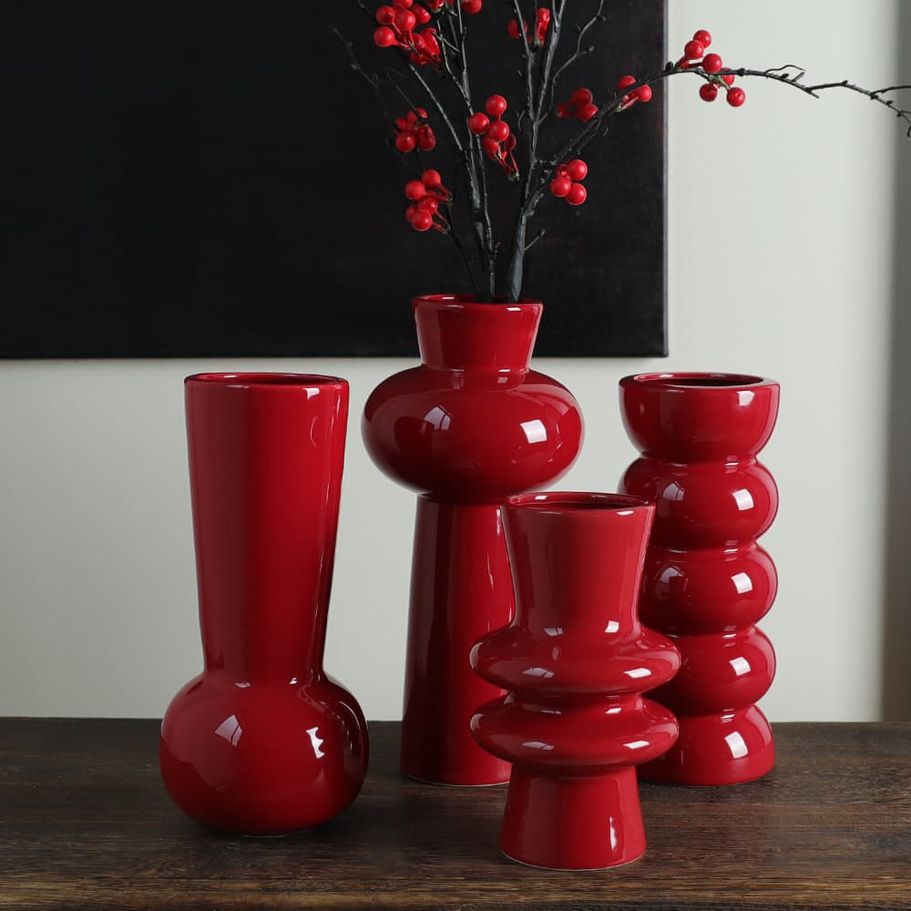 Red ceramic vase in antique style high-end retro Chinese style high-looking wedding decoration small vase wholesale