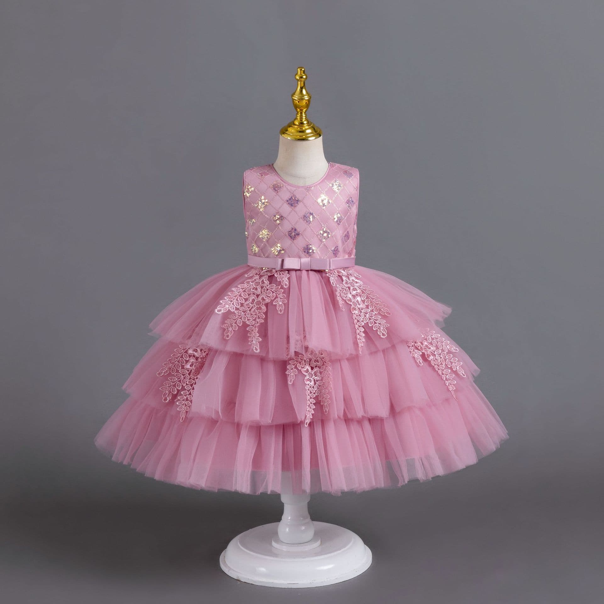 Cross-border Puffy Wedding Dress Children's Princess Gown Baby Girl Birthday Dress Children Dress
