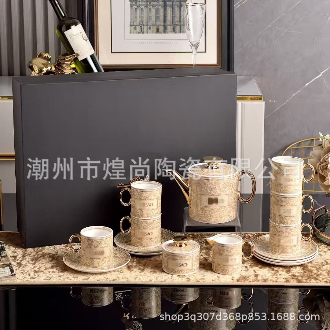 European light luxury Medusa Phnom Penh high-value bone china coffee set coffee pot milk pot sugar can coffee cup and saucer