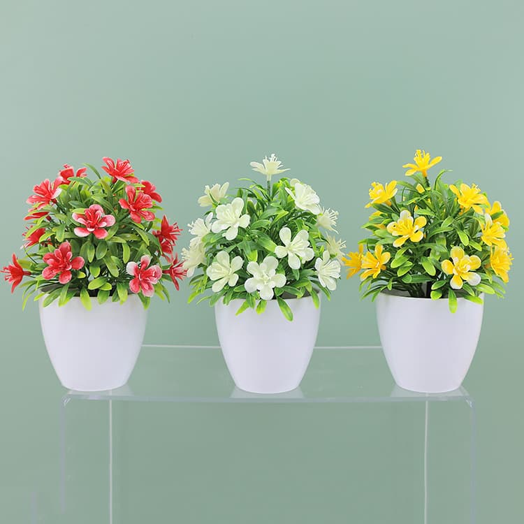 Artificial Flower Green Plant Decoration for Home Living Room Small Rose Bonsai Plastic Fake Flower Potted Plant Ornament