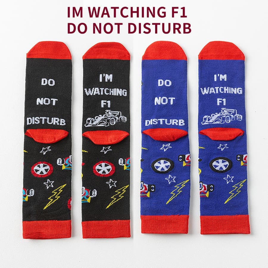 Cross-border Influencer Cartoon Trendy Socks Wholesale "I'M watching F1, Do Not Disturb" Fashion Socks