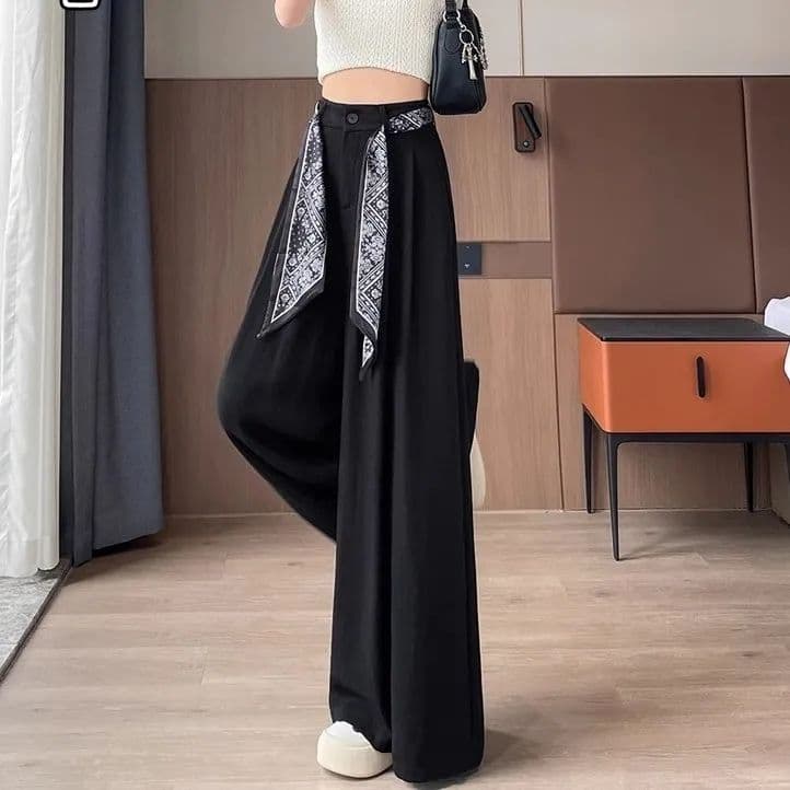 Silk Wide-Leg Suit Trousers for Women 2026 Summer Fashion High-Waist Loose Flowy Casual Pants Long Floor-Length Pants