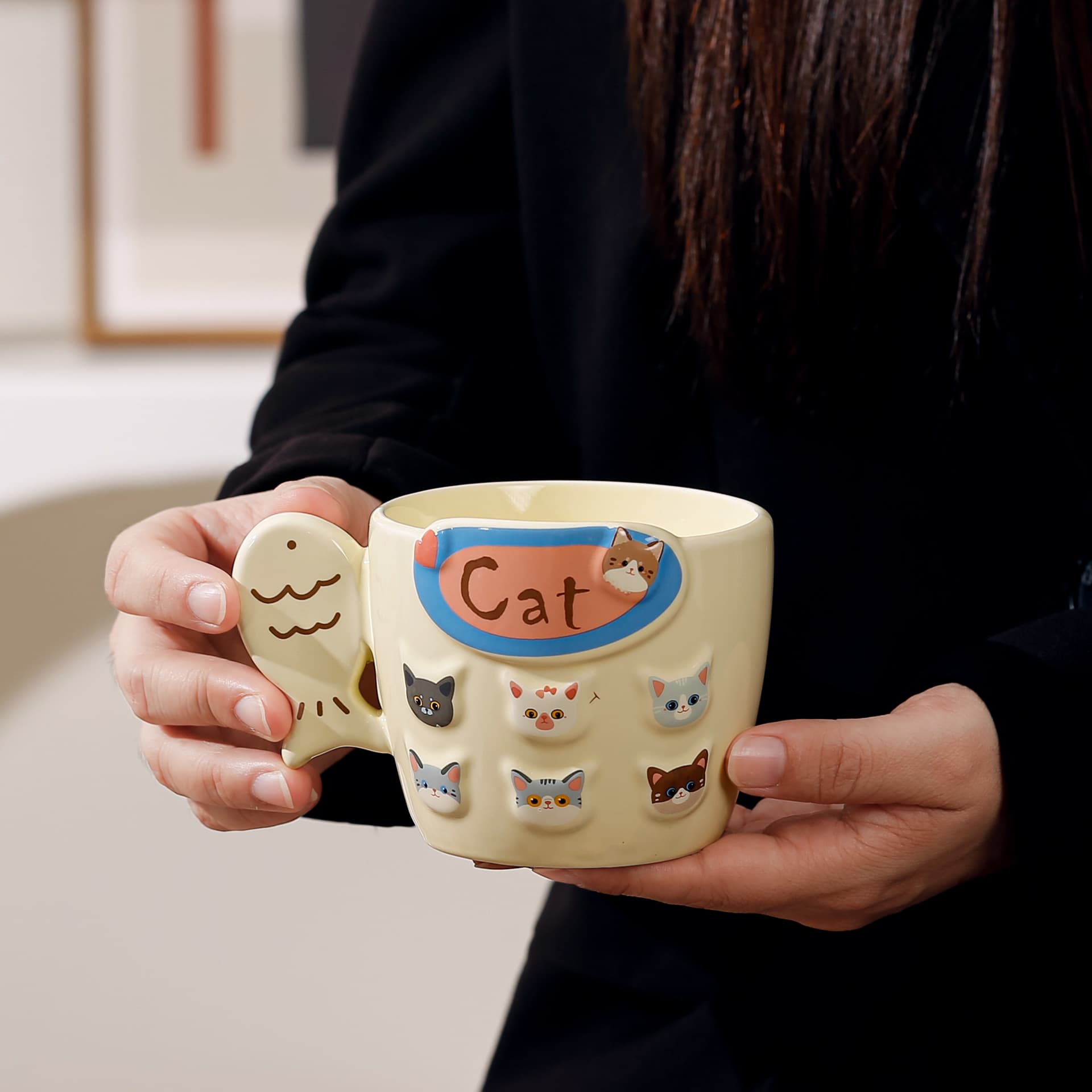 Ceramic Cat Mug Underglaze Color Breakfast Milk Cup Afternoon Tea Cat Cup Water Cup Milk Tea Cute Cup