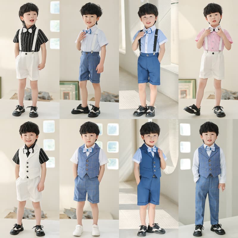 Boys' Vest Suit Summer New Short Sleeve Performance Costume for Children Speech Baby Birthday Flower Boy Tuxedo
