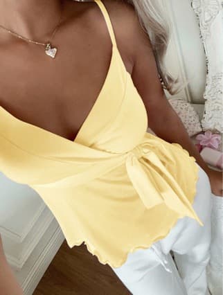 2026 Spring/Summer V-Neck Waist-Cinching Camisole Top for Women, Tie-Front Slimming Sleeveless Blouse, New Summer Fashion