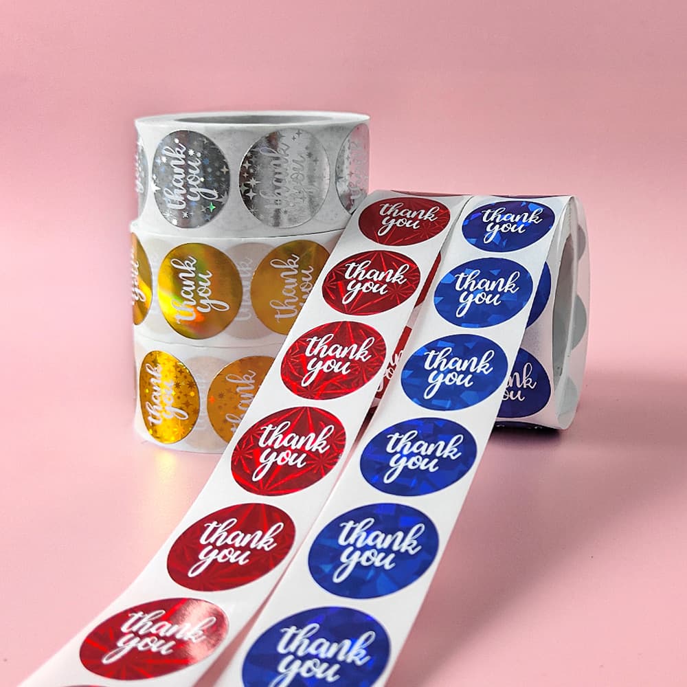 500 hot stamping laser silver red and blue thank you stickers thankyou package envelope self-adhesive sealing labels