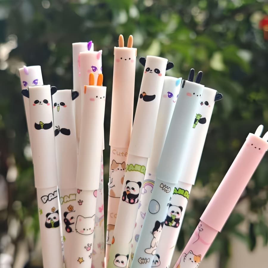 Cartoon Cute Panda Erasable Pen High-Looking Student Hot Erasable Pen Blue Erasable Pen Office School Stationery