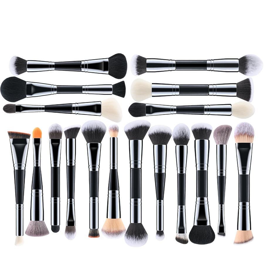Dual-Ended Makeup Brush Large 2-in-1 Blush Brush Nose Shadow Brush Concealer Brush Angled Brush Small Eye Brush Blending Brush