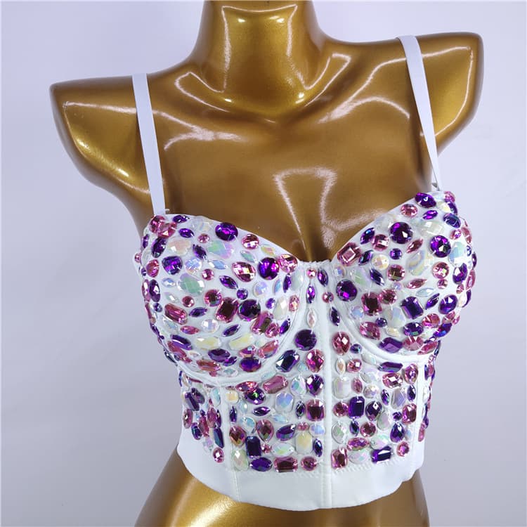 Acrylic Beaded Corset Bustier Tube Top Short Solid Color Underwire Detachable Straps European American Brand Bra Top