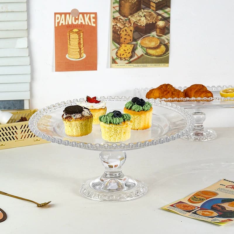 Clear Glass Dessert Stand for Wedding Display, Birthday Cake Serving Tray, Afternoon Tea Plate, Fruit Plate, Cake Plate