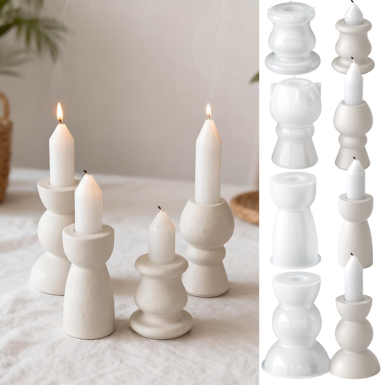 Retro Industrial Style Geometric Column Candle Holder Plaster Ornaments DIY Aromatherapy Special-Shaped Multi-Base Silicone Molds