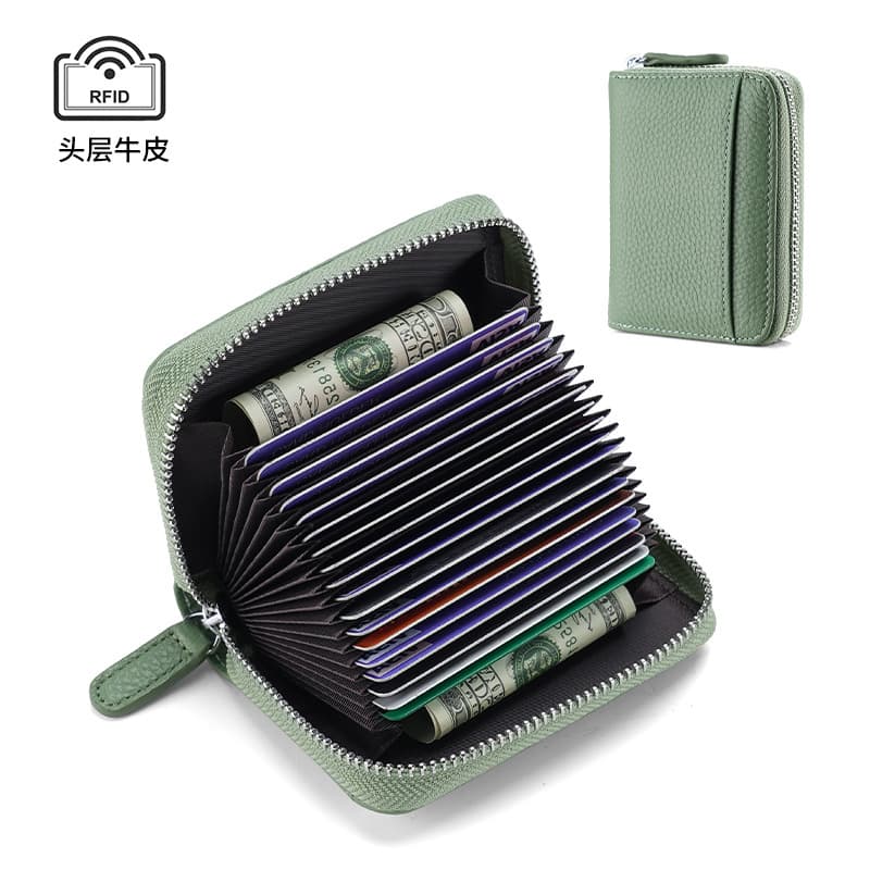 Top Layer Cow Leather RFID Anti-Theft Card Holder Bank Card Credit Card Name Card Wallet Accordion Design Genuine Leather Material