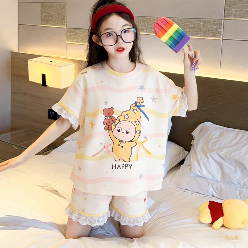 2026 Summer Girls' Pajamas, Cute Cartoon Short-Sleeve Princess Style, Kids' Homewear Set for Older Children