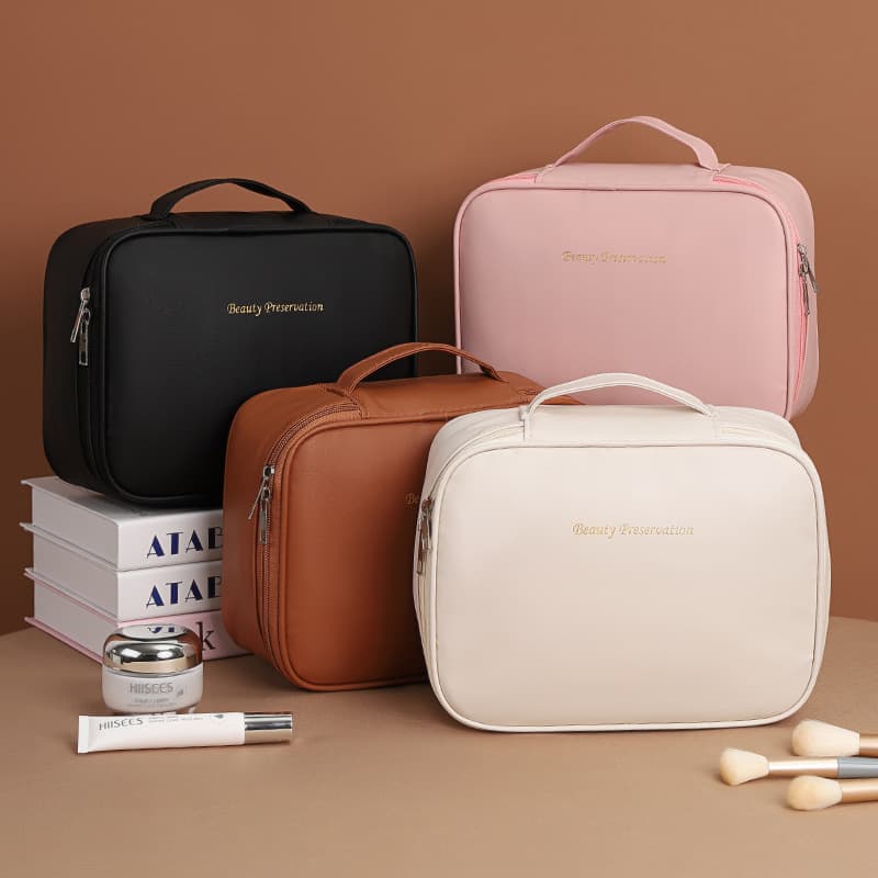 New sealed extra-large compartmentalized toiletry bag, premium travel cosmetic storage case with handle