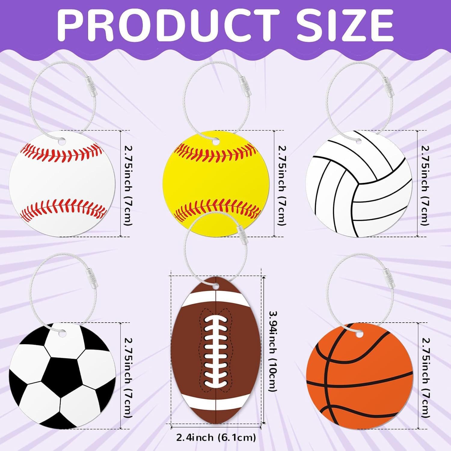 Cross-border PVC luggage tags for basketball, football, baseball, suitcases, and backpacks, DIY with metal rings