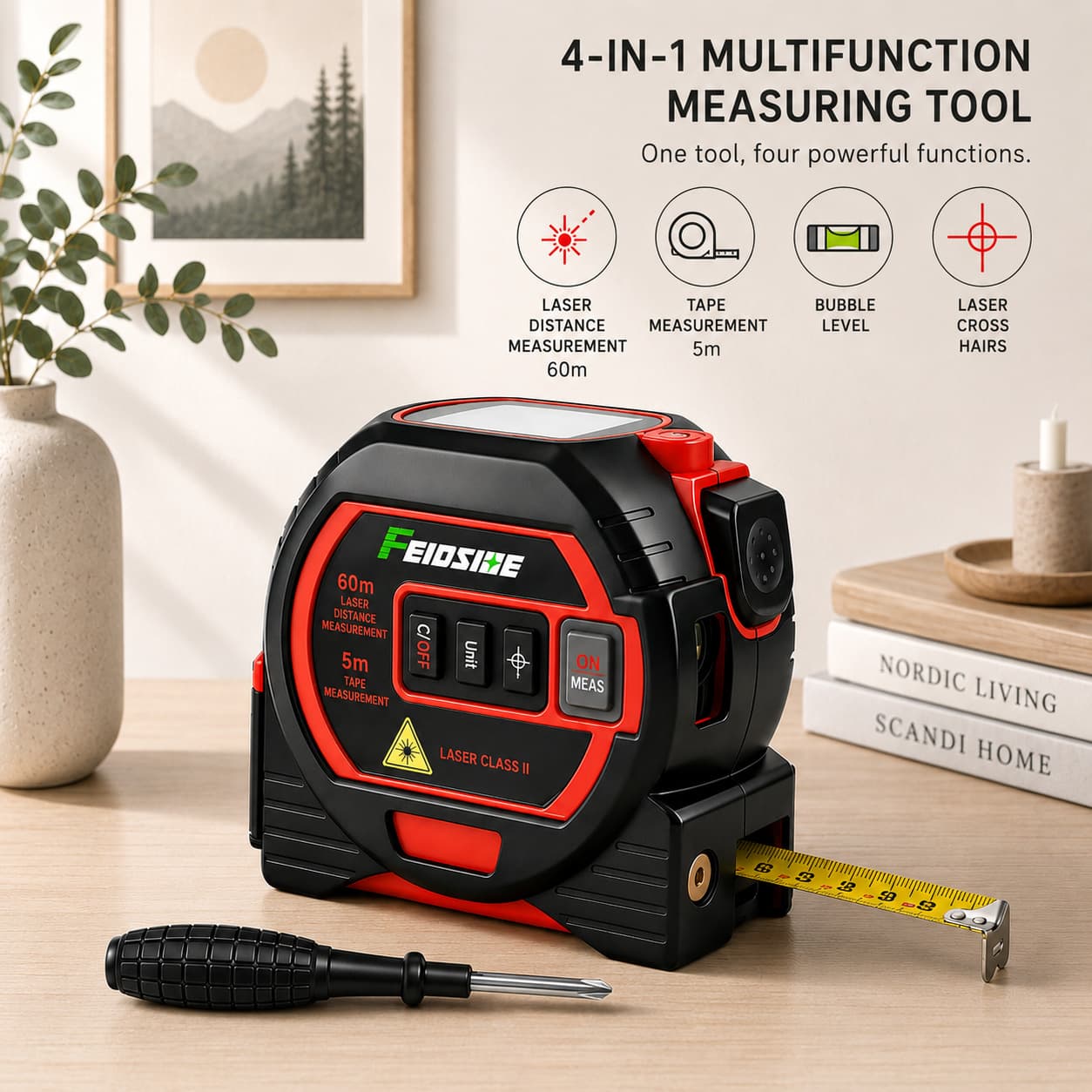 4-in-1 Tape Measure Laser Distance Meter Handheld Infrared Electronic Ruler High-Precision Multifunctional Laser Measuring Tool