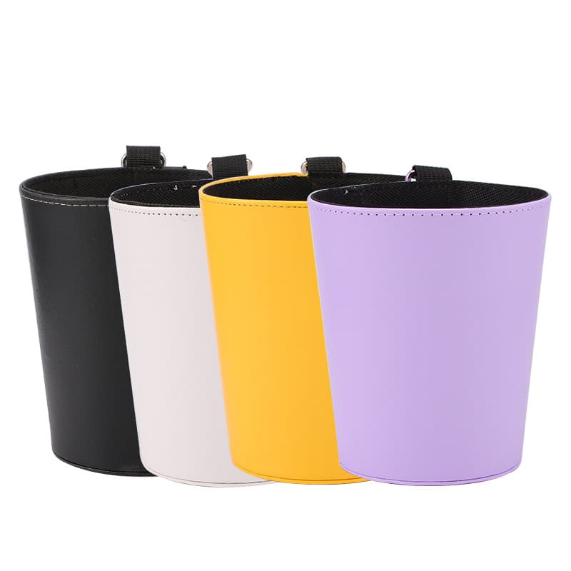 Car Cartoon Leather Small Trash Can Car Trash Can Storage Barrel with D-Button Holes