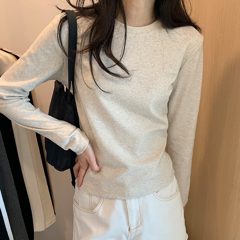 Cotton crew neck solid color base top women's spring autumn winter new layering slim fit long sleeve t-shirt top wholesale