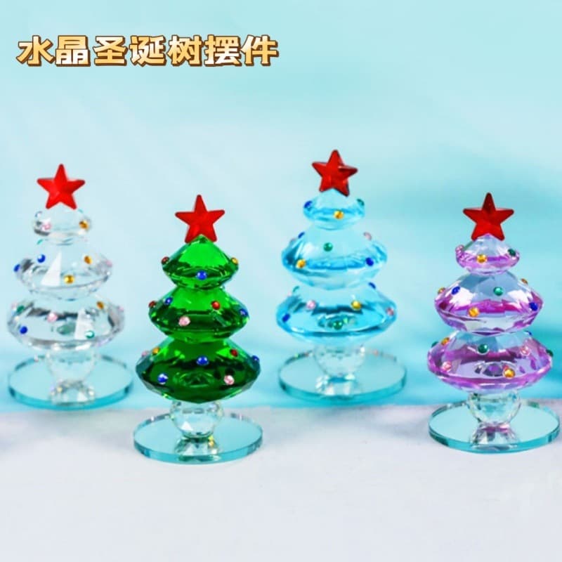 Crystal Glass Christmas Tree Craft Ornament Exquisite Small Sculpture Cute Desktop Decoration Christmas Gifts Holiday Celebration