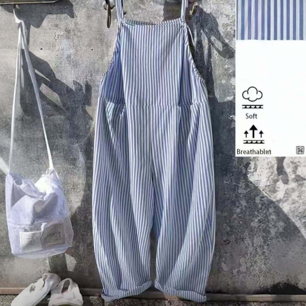 2026 European and American cross-border spot striped suspender jumpsuit women's loose casual sleeveless wide-leg pants jumpsuit women's summer